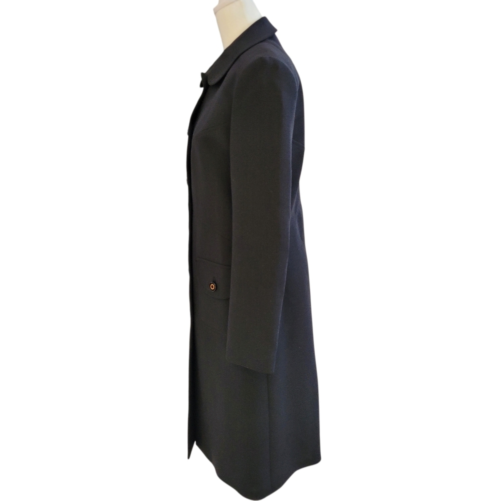 Tory Burch Black Peter Pan Collar Logo Buttons Wool Blend Trench Coat Size 6 - Picture 3 of 11